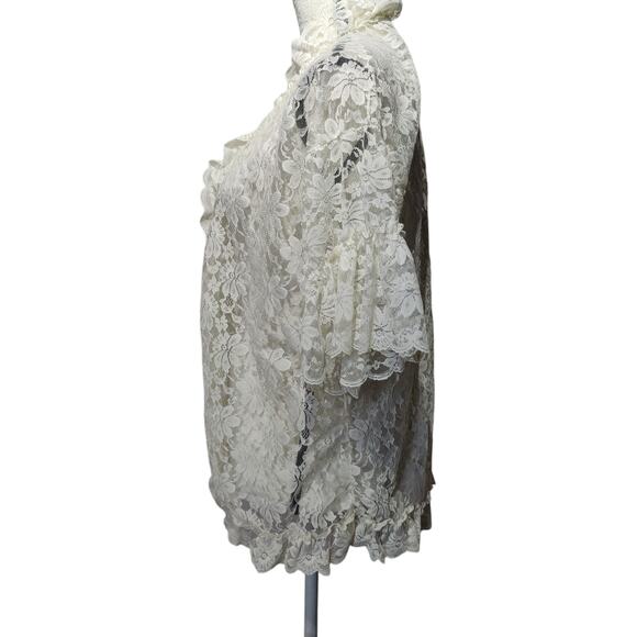 Vintage Women's Sz M Lady Cameo Ivory Lace Bed Jacket Short Robe Ruffle Trim - Picture 3 of 7